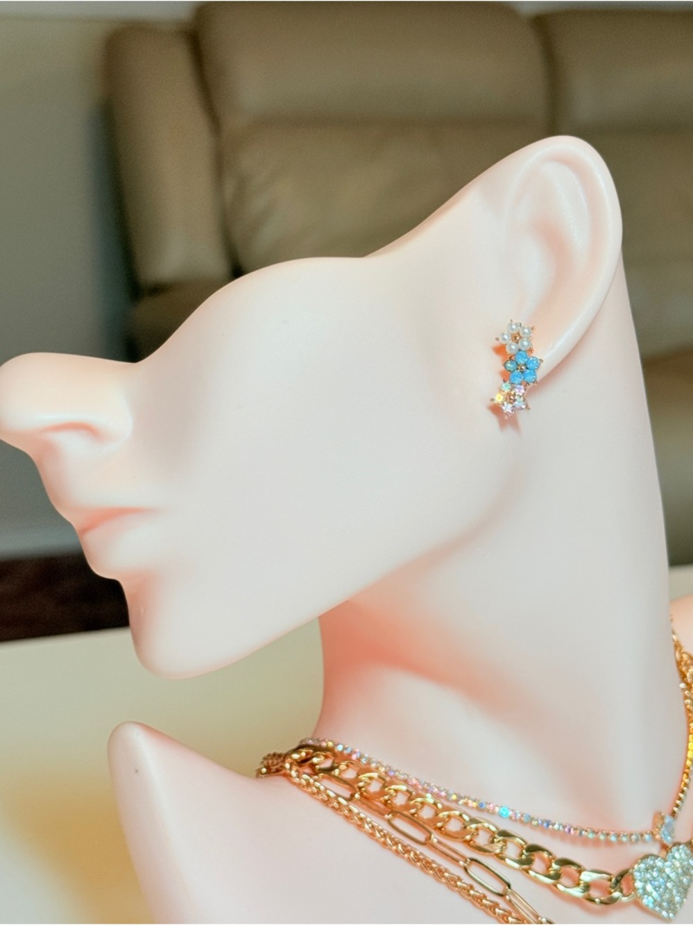 Delicate Blue Flower Cluster Stud Earrings